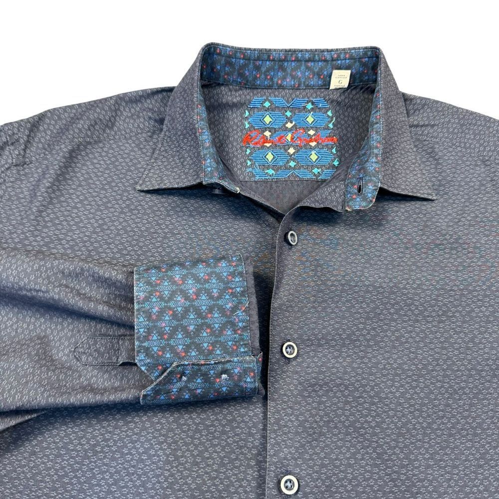 Robert Graham Button Down Shirt Men Large Flip Cuff Geomtric Preppy Party Casual